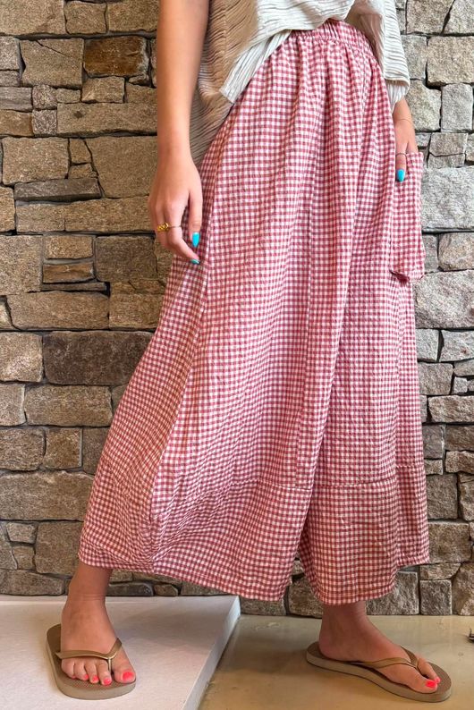 Arbi Gingham Pocket Culotte Pant Indian Red